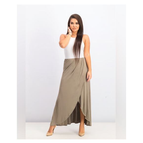 FREE PEOPLE Sage Green Soft Flowy Tulip Wrap High Low Style Maxi Skirt Size XS - Picture 2 of 9